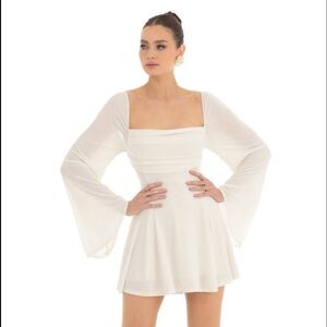 Lucy in the Sky Flare Long Sleeve White Mini Dress